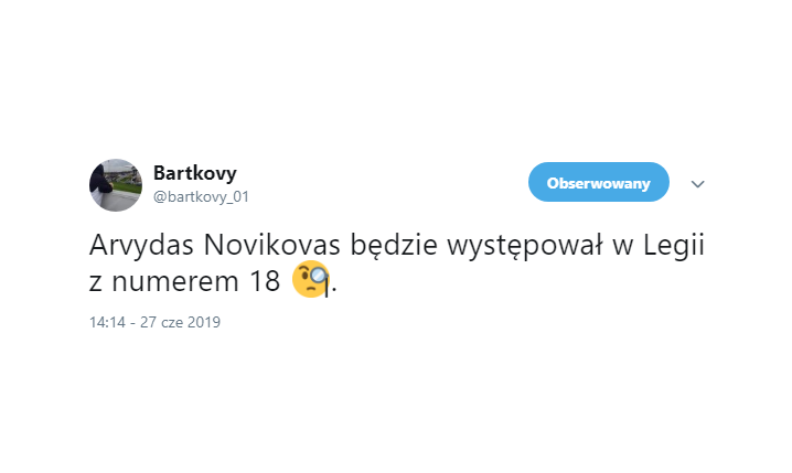 Novikovas wybrał NUMER, z którym będzie występował w Legii